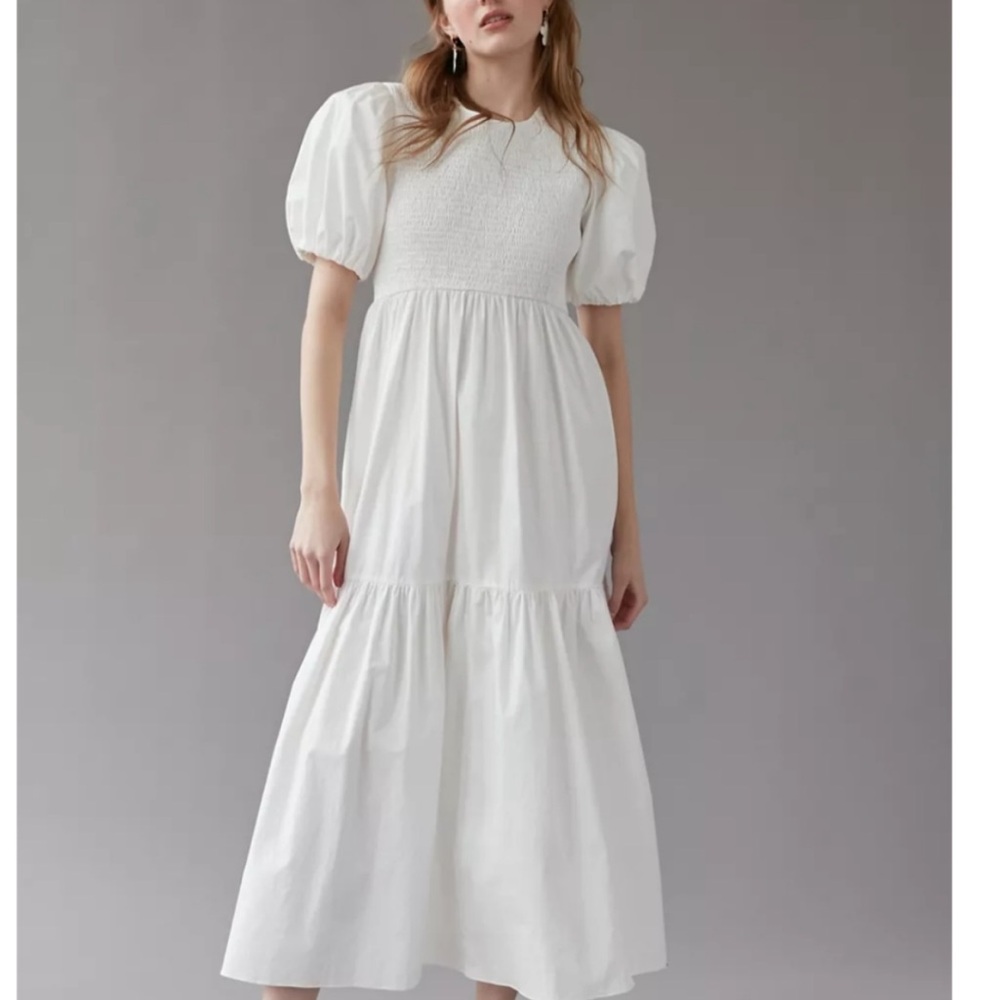 Urban Outfitters / En Saison NWT White Smocked Tiered Maxi Dress L